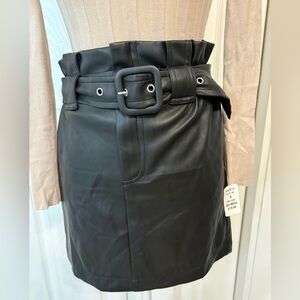 Chocolate USA Black Faux Leather Skirt S Small Pencil Belted Elastic Waist NWT